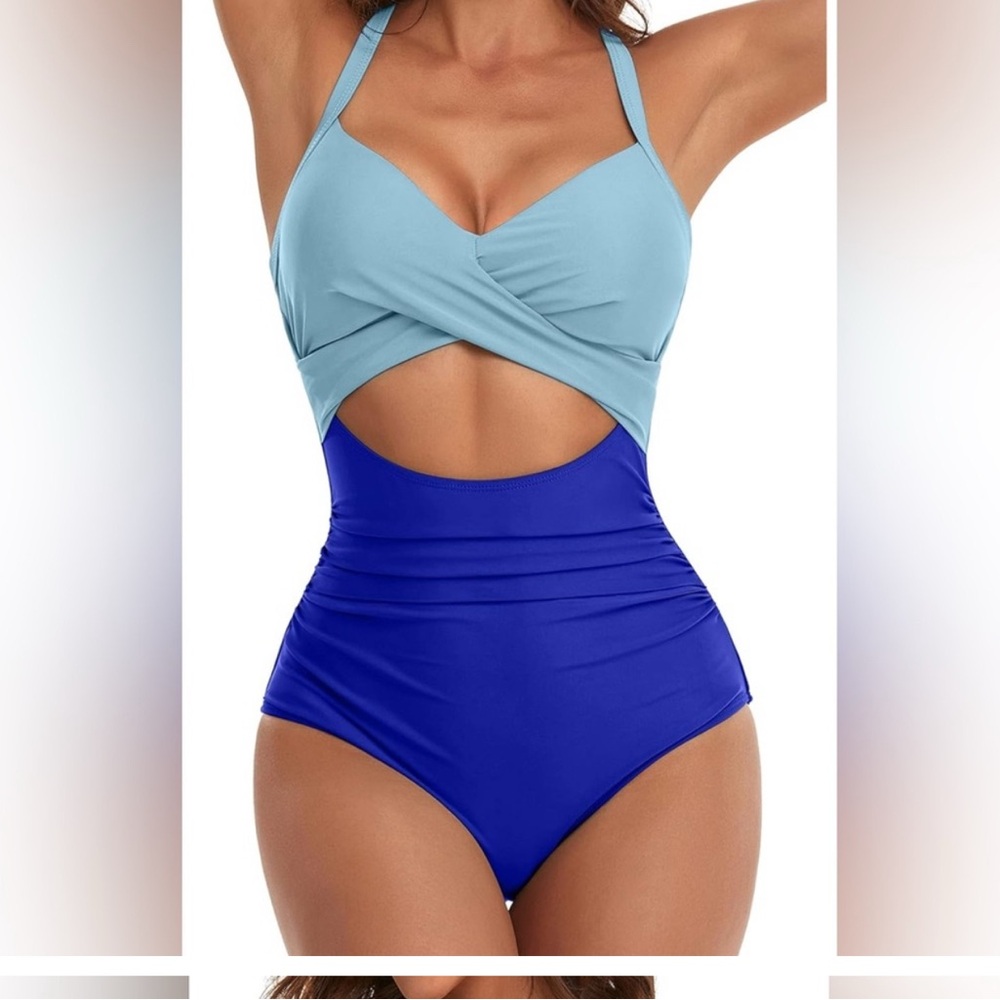 Kids One Piece Swimsuit - Blue and Light Blue